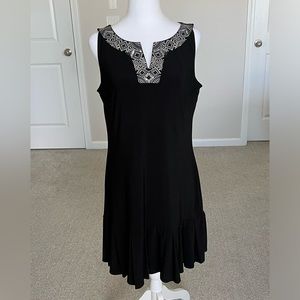 EUC WHBM Sleeveless Black Embellished Dress with Pleated Hem Size Medium